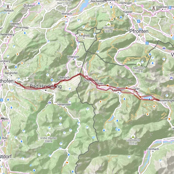 Map miniature of "Oberjoch Adventure Gravel Ride" cycling inspiration in Schwaben, Germany. Generated by Tarmacs.app cycling route planner