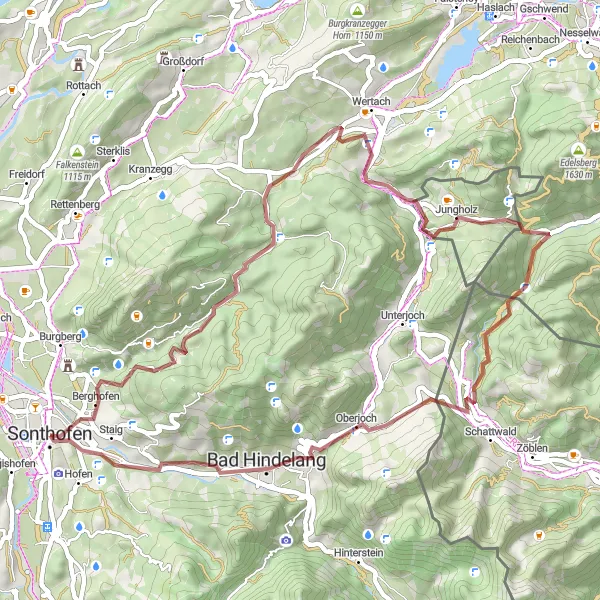 Map miniature of "Gravel Adventurer" cycling inspiration in Schwaben, Germany. Generated by Tarmacs.app cycling route planner