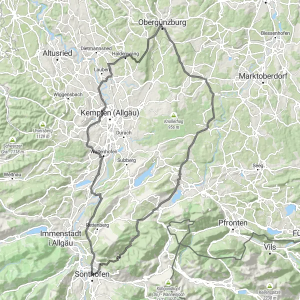 Karten-Miniaturansicht der Radinspiration "Durch grüne Wälder und malerische Orte" in Schwaben, Germany. Erstellt vom Tarmacs.app-Routenplaner für Radtouren
