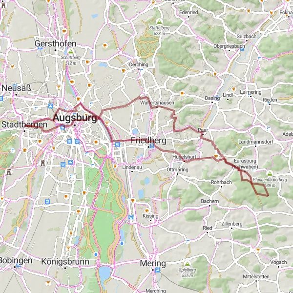 Map miniature of "The Historic Route of Schwaben" cycling inspiration in Schwaben, Germany. Generated by Tarmacs.app cycling route planner