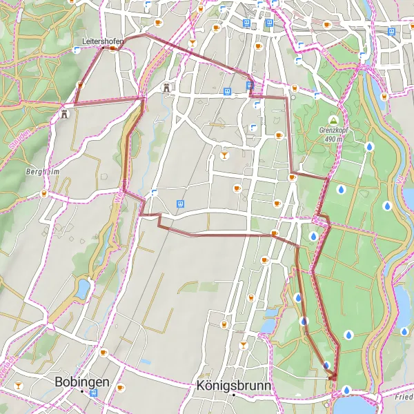 Map miniature of "Leitershofen Adventure Ride" cycling inspiration in Schwaben, Germany. Generated by Tarmacs.app cycling route planner