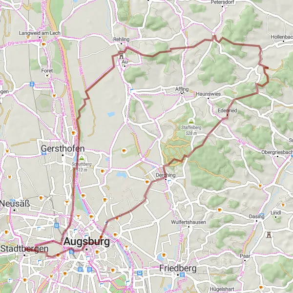 Karten-Miniaturansicht der Radinspiration "Von Stadtbergen nach Stadtbergen" in Schwaben, Germany. Erstellt vom Tarmacs.app-Routenplaner für Radtouren