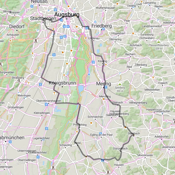 Map miniature of "Pestenacker Hilltop Loop" cycling inspiration in Schwaben, Germany. Generated by Tarmacs.app cycling route planner