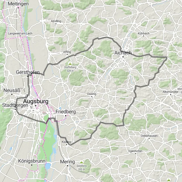 Map miniature of "Thalhausen Road Challenge" cycling inspiration in Schwaben, Germany. Generated by Tarmacs.app cycling route planner