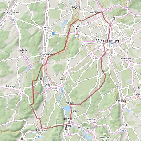 Map miniature of "Adventurous Loop" cycling inspiration in Schwaben, Germany. Generated by Tarmacs.app cycling route planner
