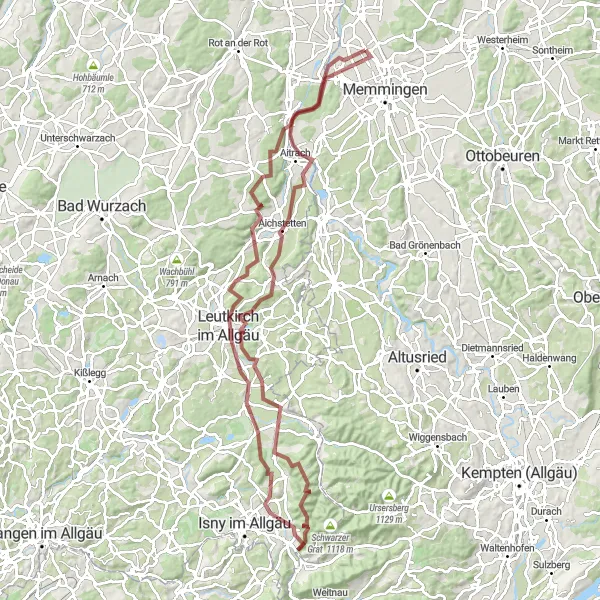 Karten-Miniaturansicht der Radinspiration "Rundkurs Allgäuer Alpen" in Schwaben, Germany. Erstellt vom Tarmacs.app-Routenplaner für Radtouren