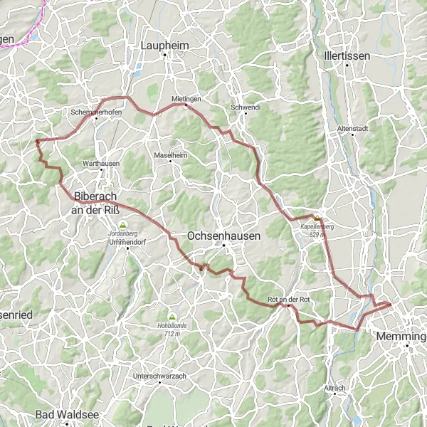 Karten-Miniaturansicht der Radinspiration "Kulturrundkurs Biberach" in Schwaben, Germany. Erstellt vom Tarmacs.app-Routenplaner für Radtouren