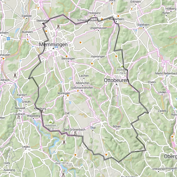 Map miniature of "Trunkelsberg Round Trip" cycling inspiration in Schwaben, Germany. Generated by Tarmacs.app cycling route planner