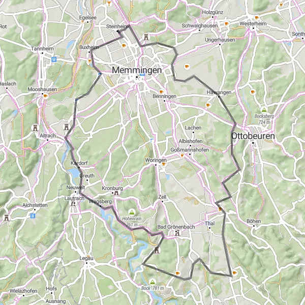Map miniature of "Hawangen Loop" cycling inspiration in Schwaben, Germany. Generated by Tarmacs.app cycling route planner