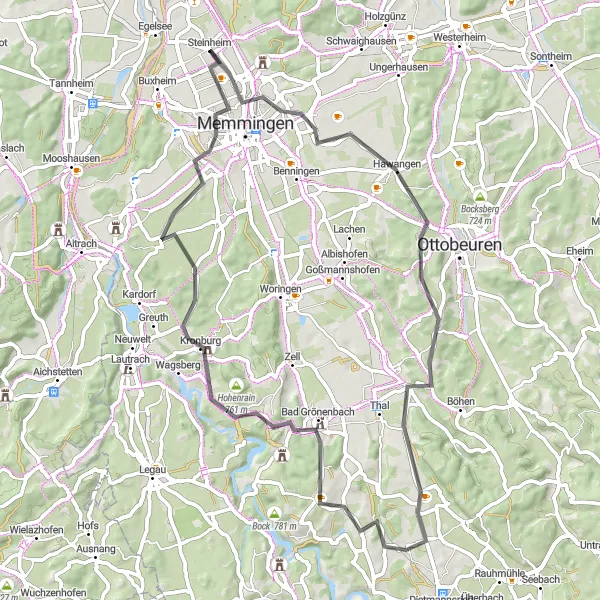 Map miniature of "Wolfertschwenden Adventure" cycling inspiration in Schwaben, Germany. Generated by Tarmacs.app cycling route planner