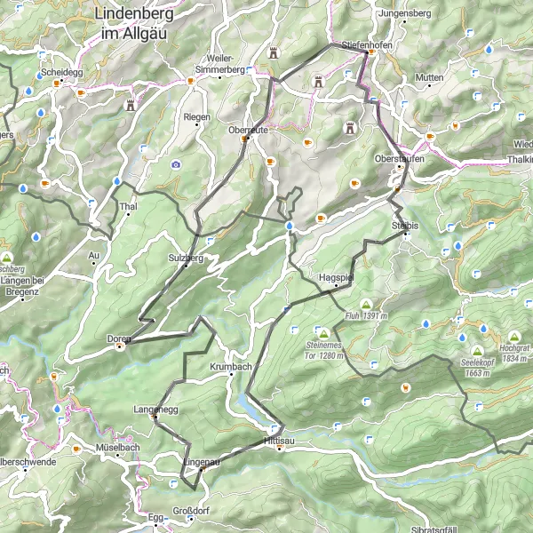 Map miniature of "Scenic Road Adventure" cycling inspiration in Schwaben, Germany. Generated by Tarmacs.app cycling route planner