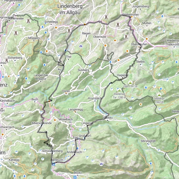 Karten-Miniaturansicht der Radinspiration "Panorama-Tour um Stiefenhofen" in Schwaben, Germany. Erstellt vom Tarmacs.app-Routenplaner für Radtouren
