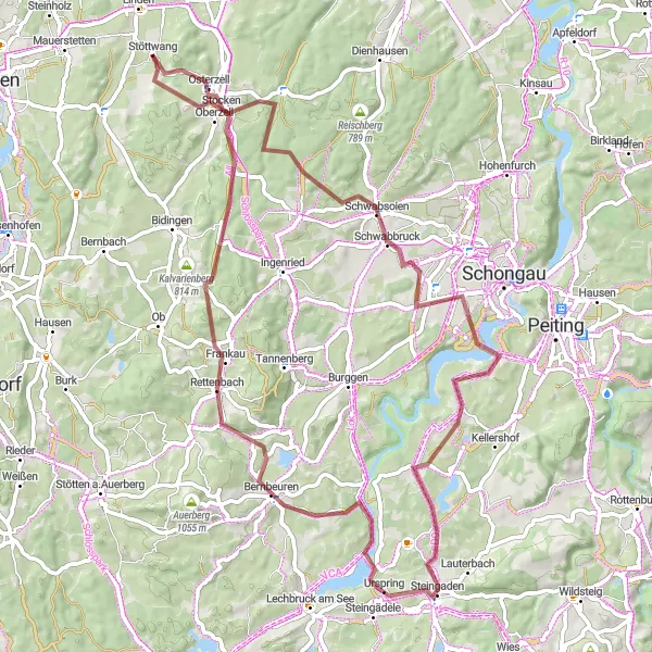 Map miniature of "Lechbrücke Adventure" cycling inspiration in Schwaben, Germany. Generated by Tarmacs.app cycling route planner