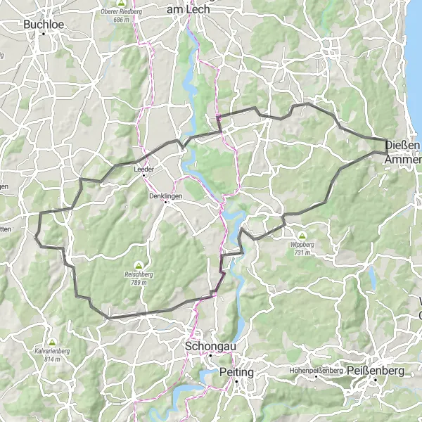 Map miniature of "Stöttwang Explorer" cycling inspiration in Schwaben, Germany. Generated by Tarmacs.app cycling route planner