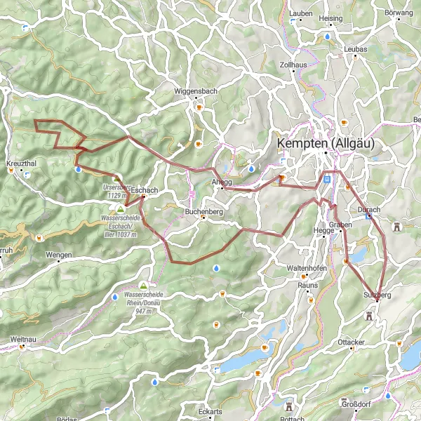 Map miniature of "Ursersberg Explorer" cycling inspiration in Schwaben, Germany. Generated by Tarmacs.app cycling route planner