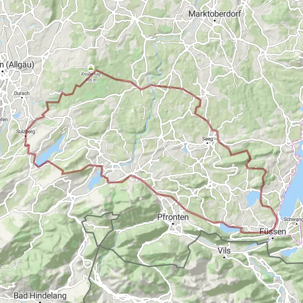 Map miniature of "Allgäu Gravel Adventure" cycling inspiration in Schwaben, Germany. Generated by Tarmacs.app cycling route planner