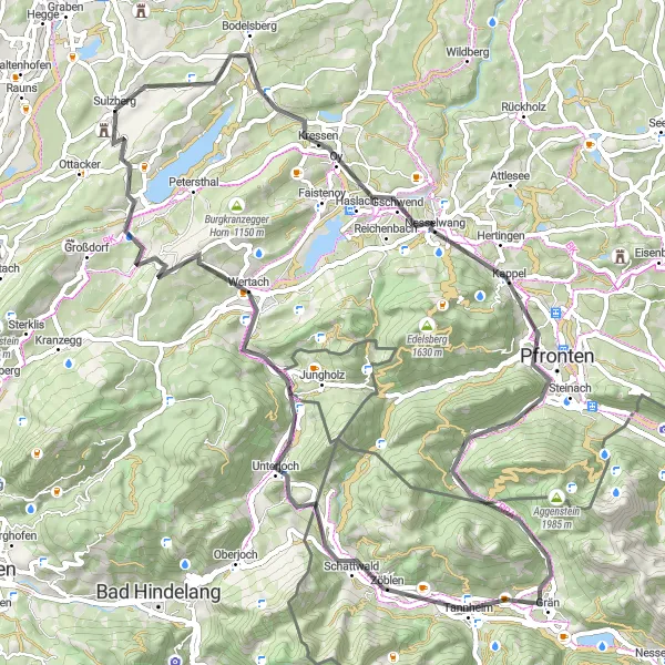 Map miniature of "Nesselwang Adventure" cycling inspiration in Schwaben, Germany. Generated by Tarmacs.app cycling route planner