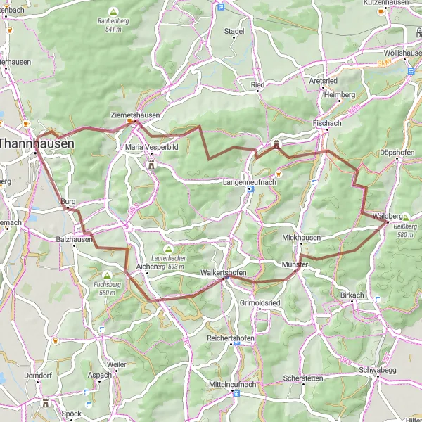 Map miniature of "Discover the Hidden Gems of Schwaben" cycling inspiration in Schwaben, Germany. Generated by Tarmacs.app cycling route planner