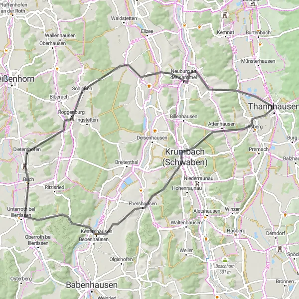 Karten-Miniaturansicht der Radinspiration "Road Tour Hungerberg - Herrgottsberg" in Schwaben, Germany. Erstellt vom Tarmacs.app-Routenplaner für Radtouren