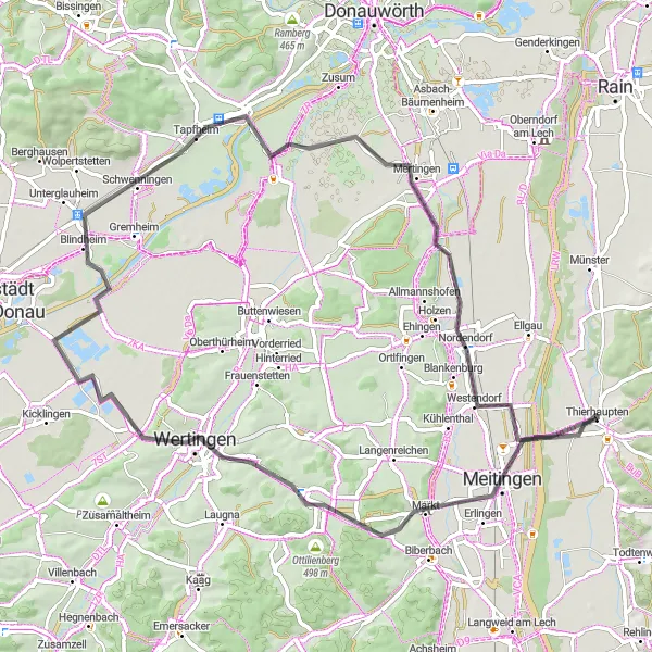 Map miniature of "The Wine Country Ride" cycling inspiration in Schwaben, Germany. Generated by Tarmacs.app cycling route planner