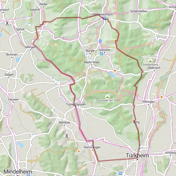 Karten-Miniaturansicht der Radinspiration "Gravel-Tour durch Mittelschwaben" in Schwaben, Germany. Erstellt vom Tarmacs.app-Routenplaner für Radtouren