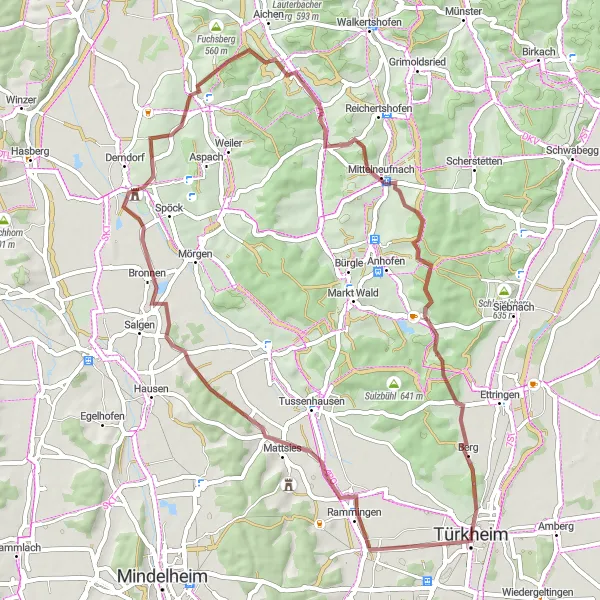 Karten-Miniaturansicht der Radinspiration "Gravel-Tour durch Kirchheim in Schwaben" in Schwaben, Germany. Erstellt vom Tarmacs.app-Routenplaner für Radtouren