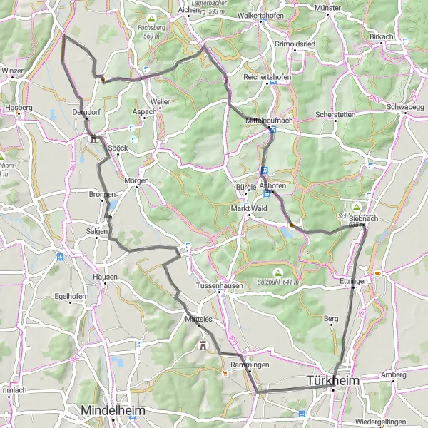 Karten-Miniaturansicht der Radinspiration "Rundtour durch Schwaben" in Schwaben, Germany. Erstellt vom Tarmacs.app-Routenplaner für Radtouren