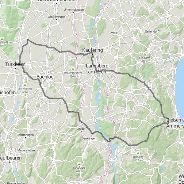 Karten-Miniaturansicht der Radinspiration "Panorama-Rundweg nach Reichling" in Schwaben, Germany. Erstellt vom Tarmacs.app-Routenplaner für Radtouren