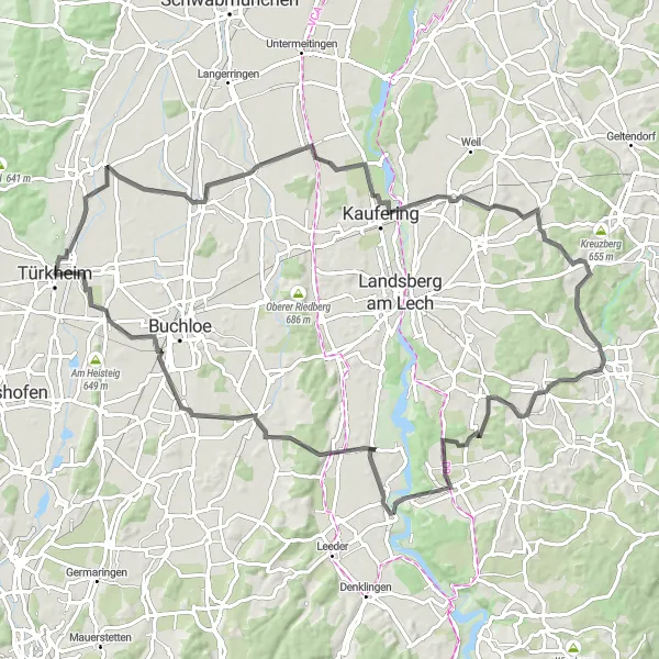 Karten-Miniaturansicht der Radinspiration "Romantische Hügellandschaften" in Schwaben, Germany. Erstellt vom Tarmacs.app-Routenplaner für Radtouren