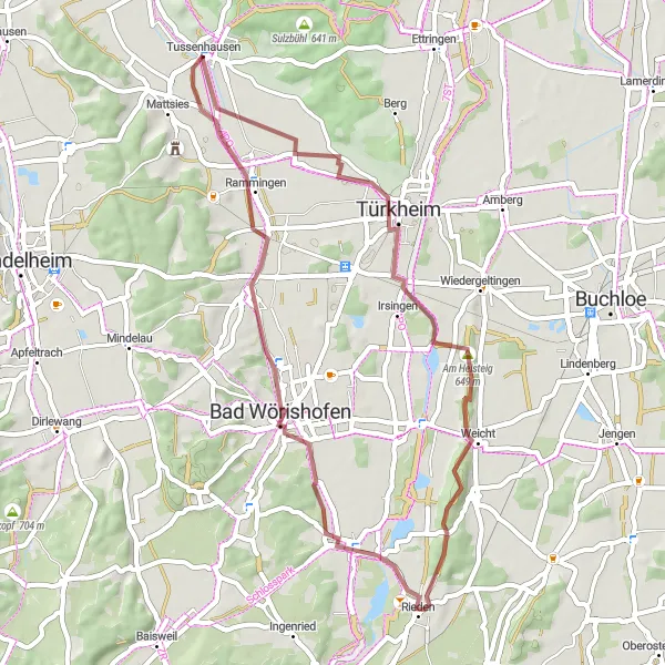 Karten-Miniaturansicht der Radinspiration "Rundfahrt um Tussenhausen und Bad Wörishofen" in Schwaben, Germany. Erstellt vom Tarmacs.app-Routenplaner für Radtouren