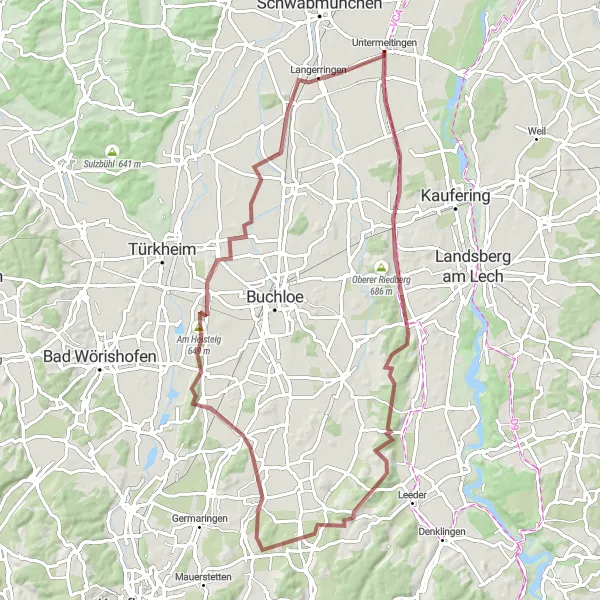 Karten-Miniaturansicht der Radinspiration "Rundweg zum Entdecken von Obermeitingen und Langerringen" in Schwaben, Germany. Erstellt vom Tarmacs.app-Routenplaner für Radtouren