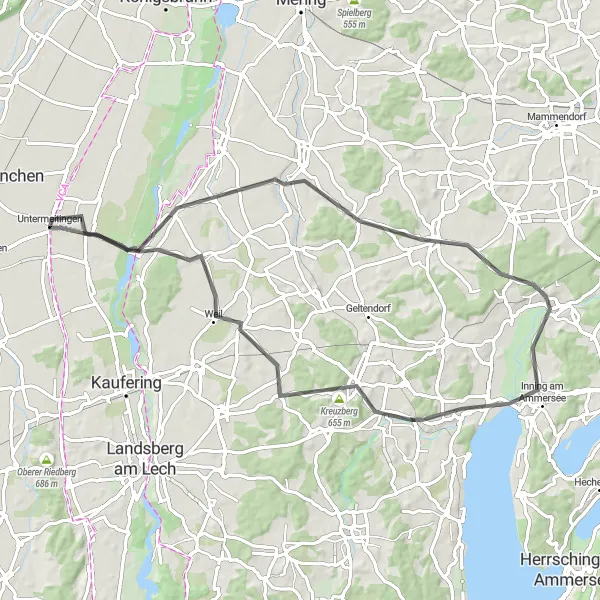 Karten-Miniaturansicht der Radinspiration "Radtour um Untermeitingen" in Schwaben, Germany. Erstellt vom Tarmacs.app-Routenplaner für Radtouren