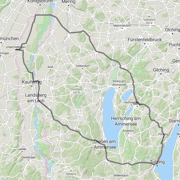 Map miniature of "Lech River Adventure" cycling inspiration in Schwaben, Germany. Generated by Tarmacs.app cycling route planner