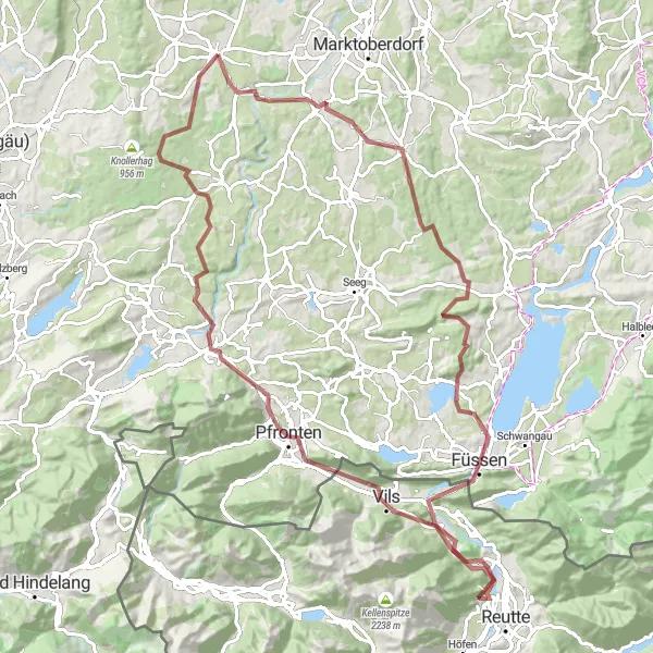 Map miniature of "Allgäu Highlights Gravel Tour" cycling inspiration in Schwaben, Germany. Generated by Tarmacs.app cycling route planner