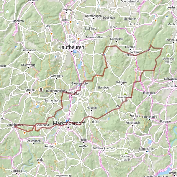 Karten-Miniaturansicht der Radinspiration "Gravel-Tour durch Biessenhofen und Marktoberdorf" in Schwaben, Germany. Erstellt vom Tarmacs.app-Routenplaner für Radtouren