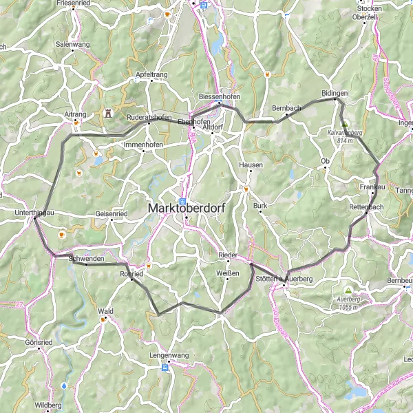 Karten-Miniaturansicht der Radinspiration "Fahrradtour durch Ramersberg und Guggenberg" in Schwaben, Germany. Erstellt vom Tarmacs.app-Routenplaner für Radtouren