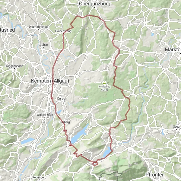 Map miniature of "Gravel Adventure through Nature" cycling inspiration in Schwaben, Germany. Generated by Tarmacs.app cycling route planner