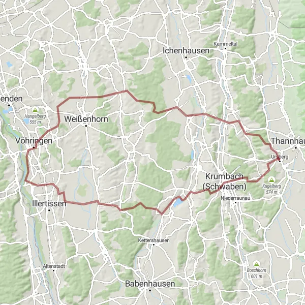 Map miniature of "Scenic Gravel Trail through Historic Villages" cycling inspiration in Schwaben, Germany. Generated by Tarmacs.app cycling route planner