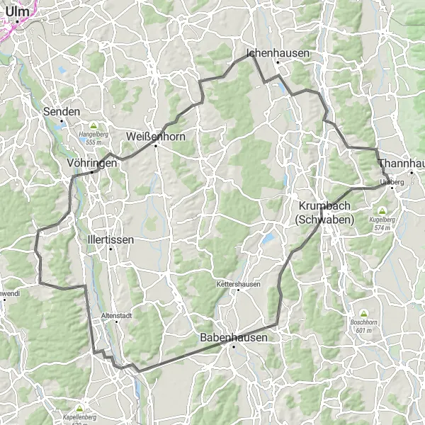 Map miniature of "Scenic Swiss Adventure" cycling inspiration in Schwaben, Germany. Generated by Tarmacs.app cycling route planner