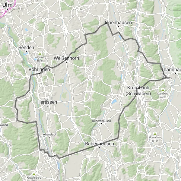 Karten-Miniaturansicht der Radinspiration "Abenteuerliche Erkundungstour: Radweg zur Entdeckung von Weißenhorn und Edelstetten" in Schwaben, Germany. Erstellt vom Tarmacs.app-Routenplaner für Radtouren