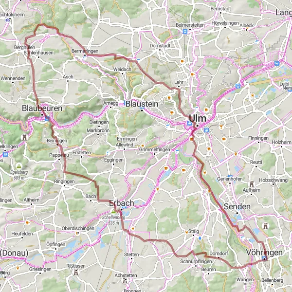 Map miniature of "Vöhringen - Bollingen Round Trip" cycling inspiration in Schwaben, Germany. Generated by Tarmacs.app cycling route planner