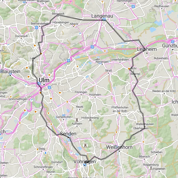 Map miniature of "The Historic Castles and Fortresses Road Loop" cycling inspiration in Schwaben, Germany. Generated by Tarmacs.app cycling route planner