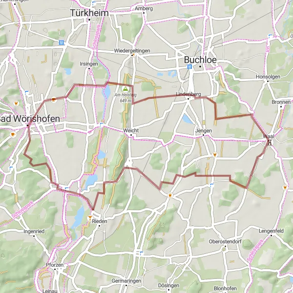 Map miniature of "Schwaben Gravel Route 2" cycling inspiration in Schwaben, Germany. Generated by Tarmacs.app cycling route planner