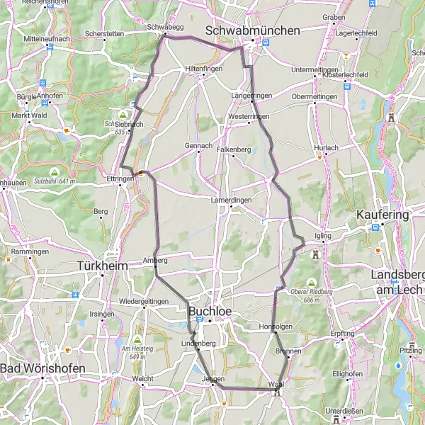 Map miniature of "Lindenberg Road Cycling Route" cycling inspiration in Schwaben, Germany. Generated by Tarmacs.app cycling route planner