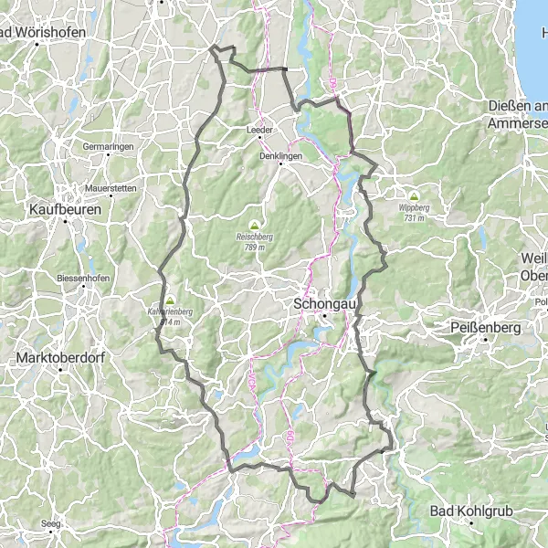 Map miniature of "Schwaben Road Route 2" cycling inspiration in Schwaben, Germany. Generated by Tarmacs.app cycling route planner