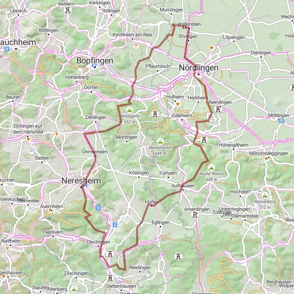 Map miniature of "Gravel Adventure in Schwaben" cycling inspiration in Schwaben, Germany. Generated by Tarmacs.app cycling route planner
