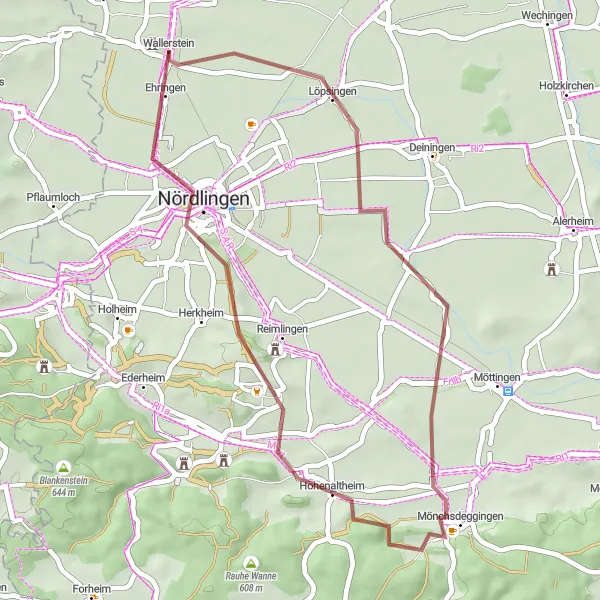 Map miniature of "The Gravel Adventure" cycling inspiration in Schwaben, Germany. Generated by Tarmacs.app cycling route planner