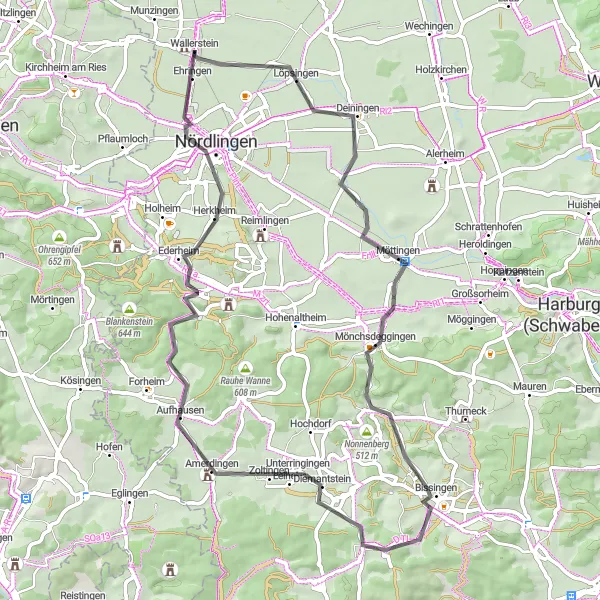 Map miniature of "Culinary Delights" cycling inspiration in Schwaben, Germany. Generated by Tarmacs.app cycling route planner