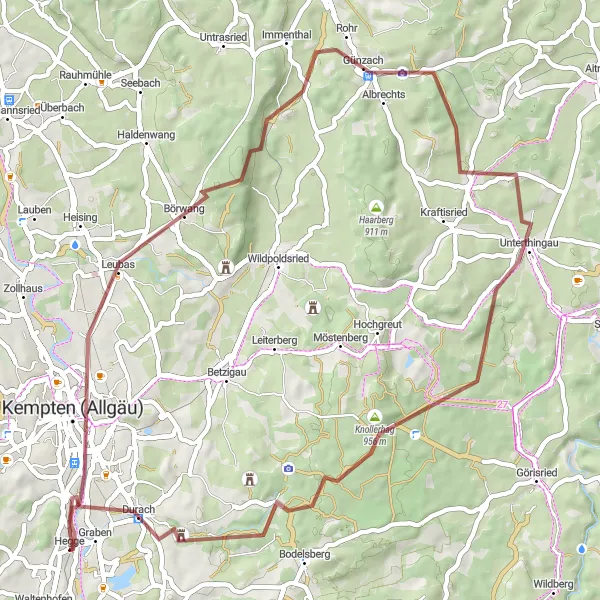 Karten-Miniaturansicht der Radinspiration "Gravel-Abenteuer im Allgäu" in Schwaben, Germany. Erstellt vom Tarmacs.app-Routenplaner für Radtouren