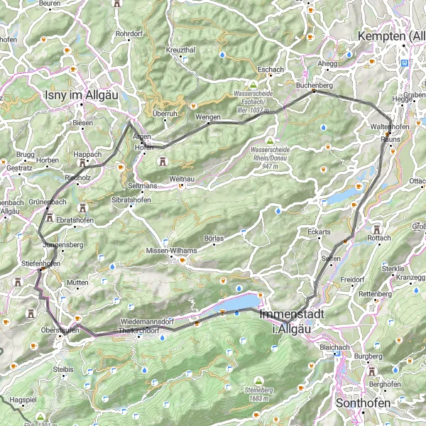 Karten-Miniaturansicht der Radinspiration "Allgäuer Alpenblick" in Schwaben, Germany. Erstellt vom Tarmacs.app-Routenplaner für Radtouren